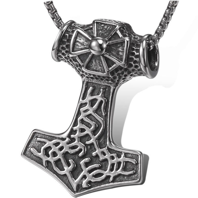 Personalized Retro Thor's Hammer Pendant in Titanium Steel for Men - European and American Fashion Jewelry