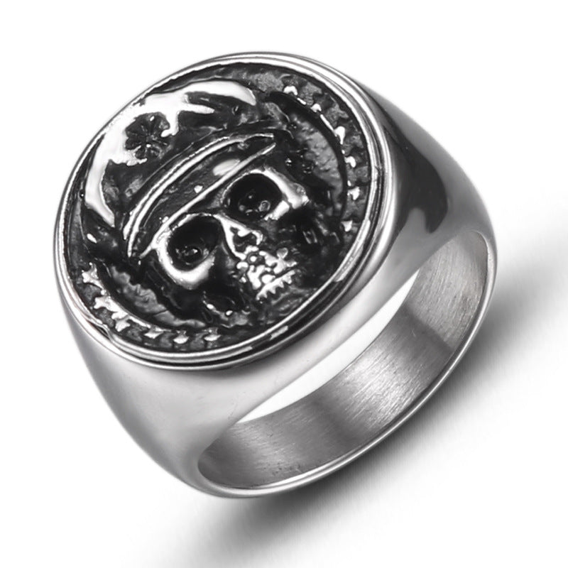 Personalized Retro Titanium Steel Skull Ring for Men - Korean Fashion Warlord Design