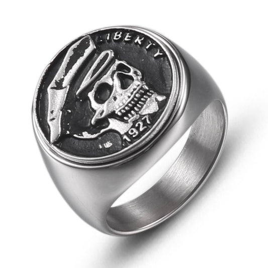 Titanium Steel Warlord Skull Ring for Men - Personalized Retro Fashion Jewelry