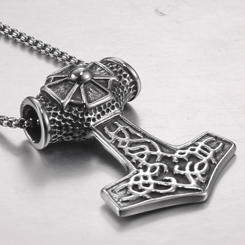 Personalized Retro Thor's Hammer Pendant in Titanium Steel for Men - European and American Fashion Jewelry