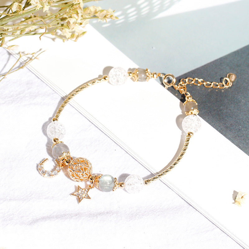 Starry Moon Bracelet with White Popcorn Moonlight Stone