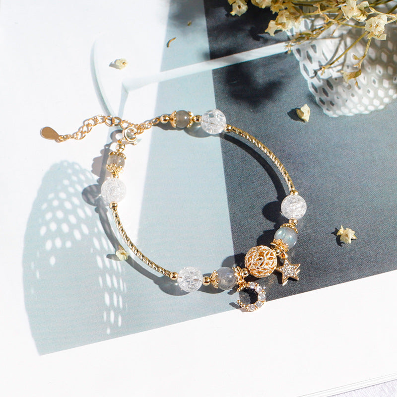 Starry Moon Bracelet with White Popcorn Moonlight Stone