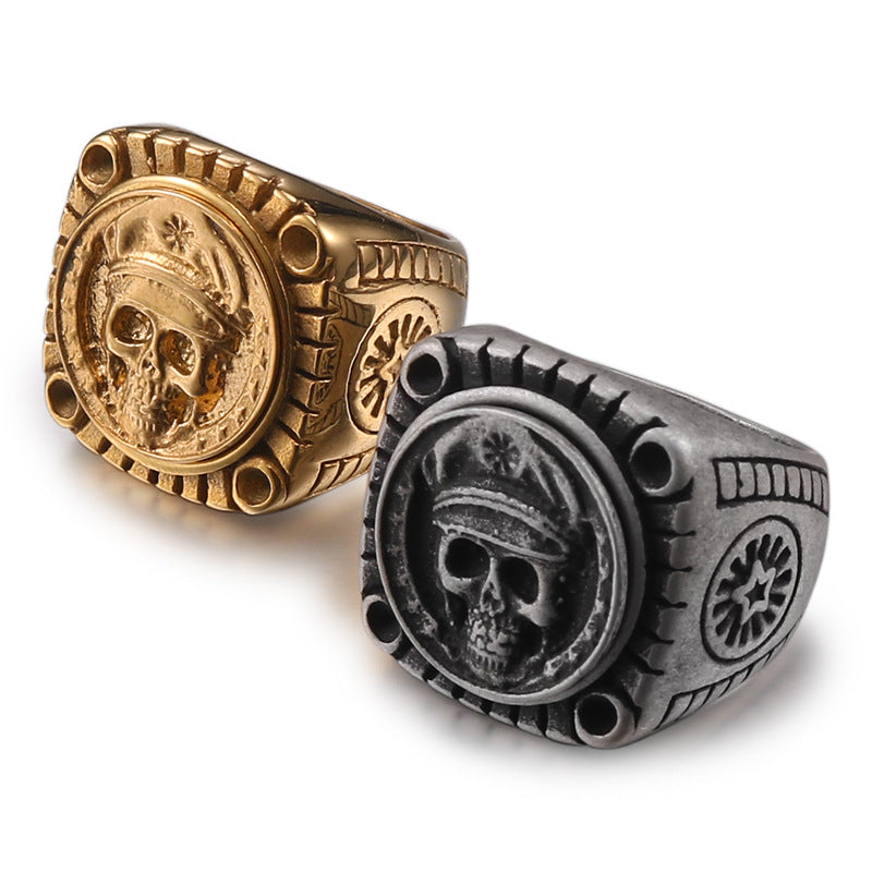 Warlord Skull Ring - Retro Stainless Steel Jewelry for Bold Men