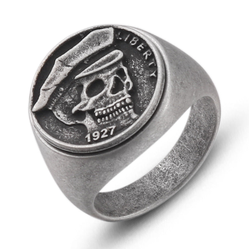 Titanium Steel Warlord Skull Ring for Men - Personalized Retro Fashion Jewelry