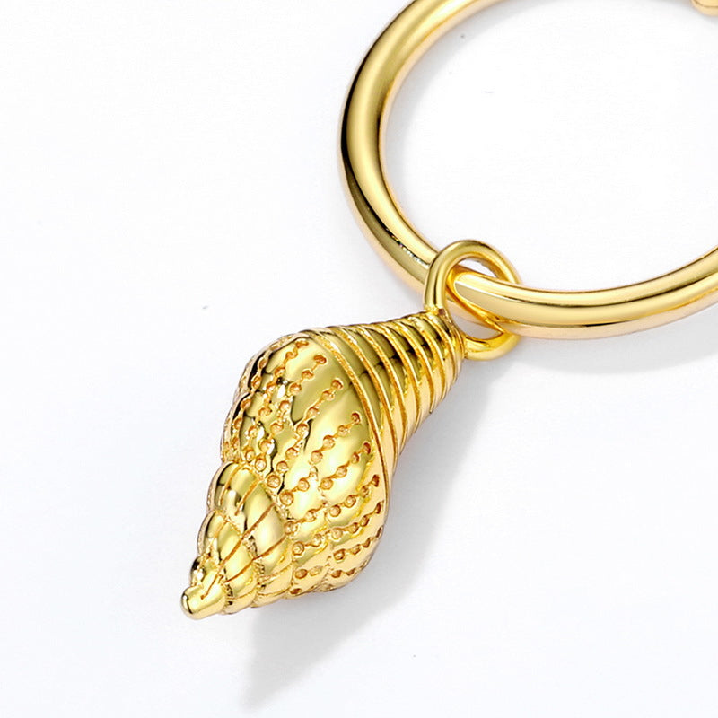 Golden Conch Pendant Sterling Silver Hoop Earrings