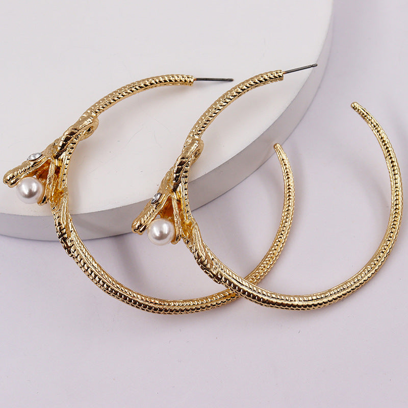 Exaggerated Vienna Verve Snake Pearl Earrings