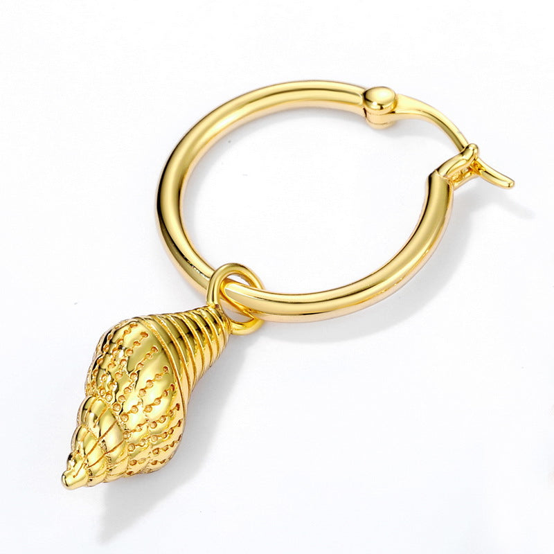 Golden Conch Pendant Sterling Silver Hoop Earrings