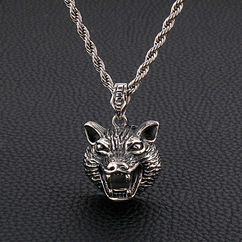 Vintage Wolf Head Stainless Steel Pendant for Men with Unique Retro Design