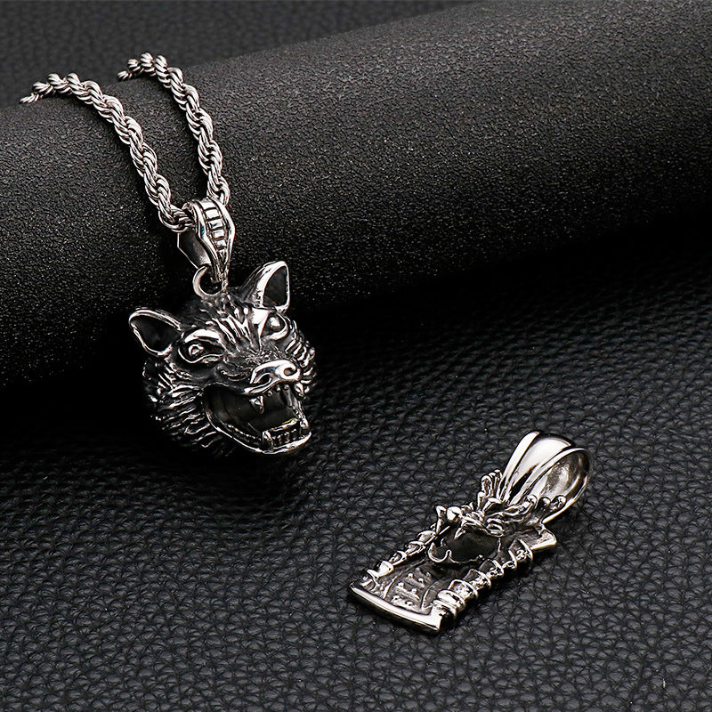 Vintage Wolf Head Stainless Steel Pendant for Men with Unique Retro Design