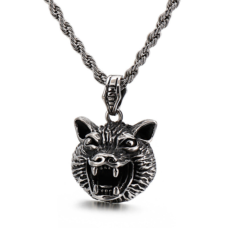 Vintage Wolf Head Stainless Steel Pendant for Men with Unique Retro Design