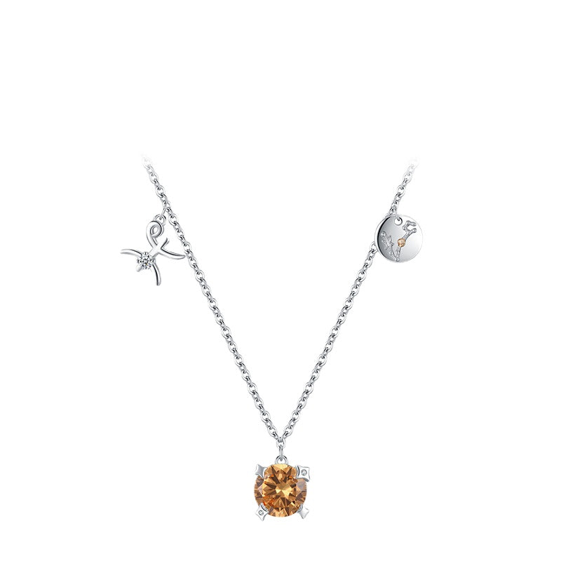 Sterling Silver Pisces Zodiac Necklace with Zircon Gems