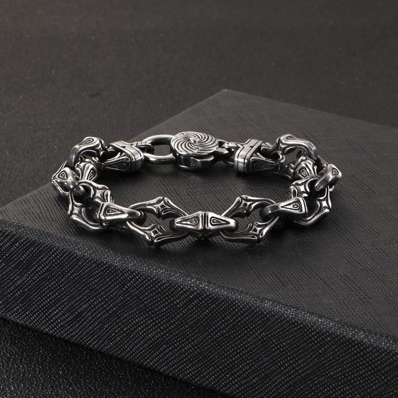 Titanium Steel Punk Cross Bracelet for Men - Domineering Stainless Steel Design