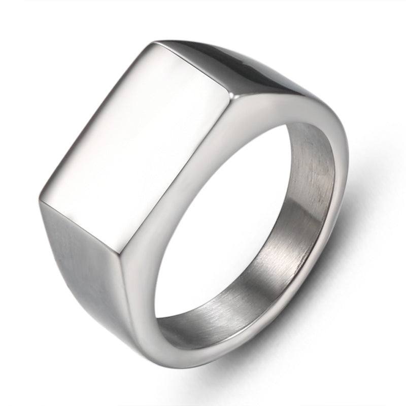 Stylish Rectangular Stainless Steel Ring for Men - European and American Inspired Fashion