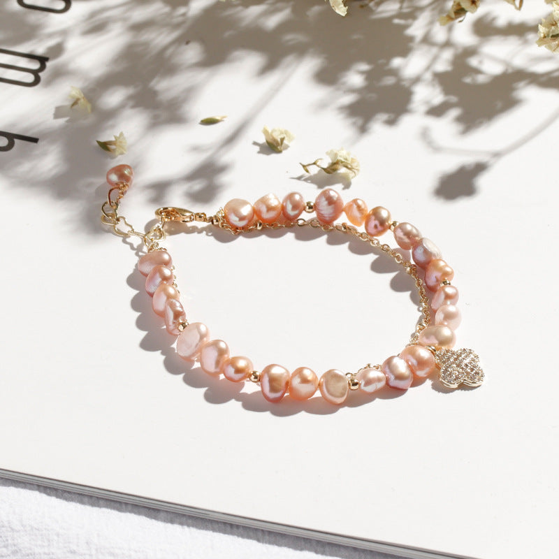 Pink Freshwater Pearl Bracelet - Handcrafted Birthday Gift for Girlfriend