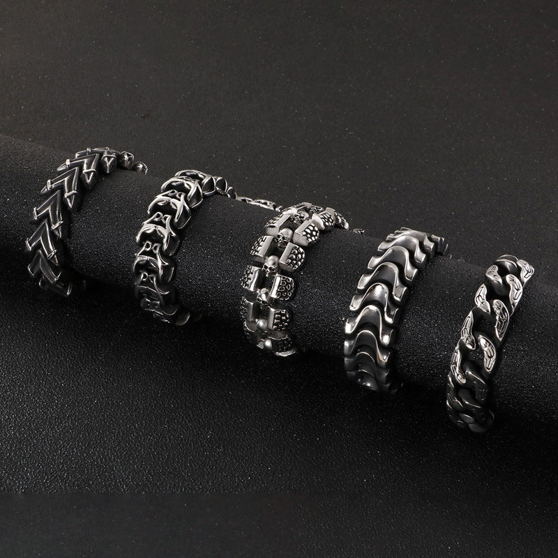 Bold Titanium Steel Skull Bracelet for Men - European and American Punk Style