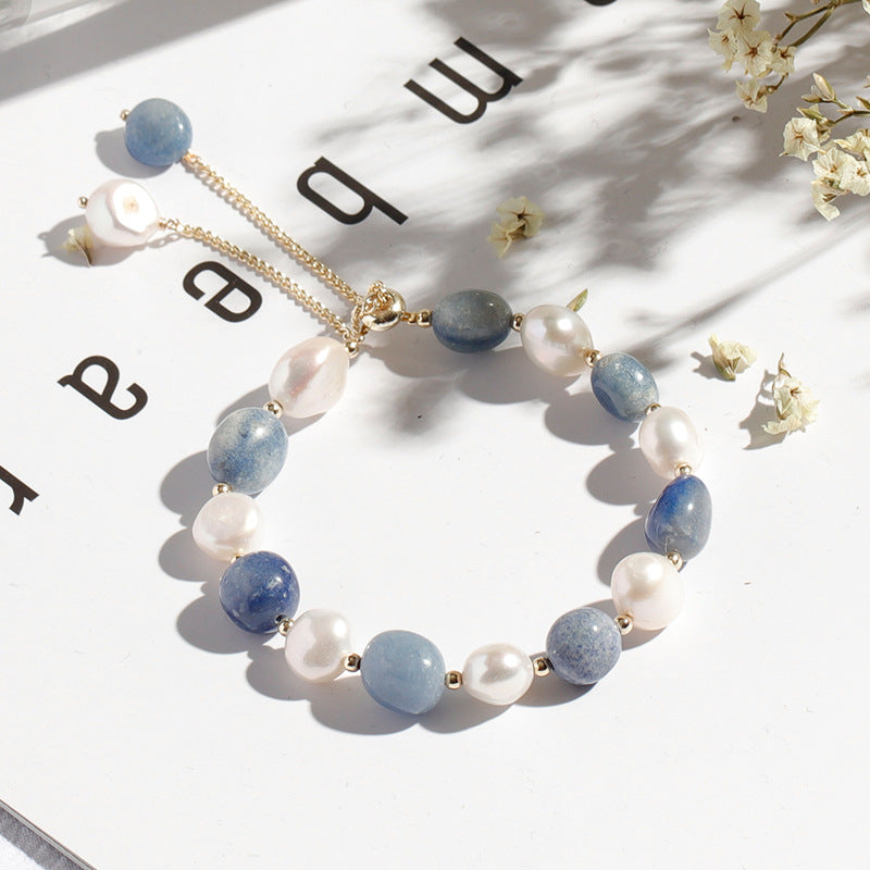 Fortune's Favor Blue Aventurine and Freshwater Pearl Bracelet for Women