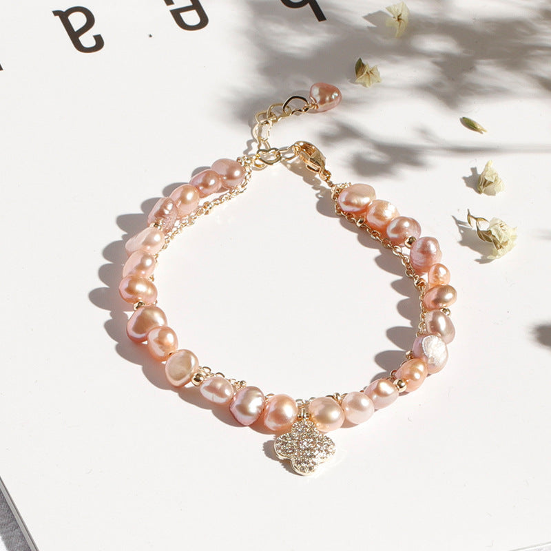 Pink Freshwater Pearl Bracelet - Handcrafted Birthday Gift for Girlfriend