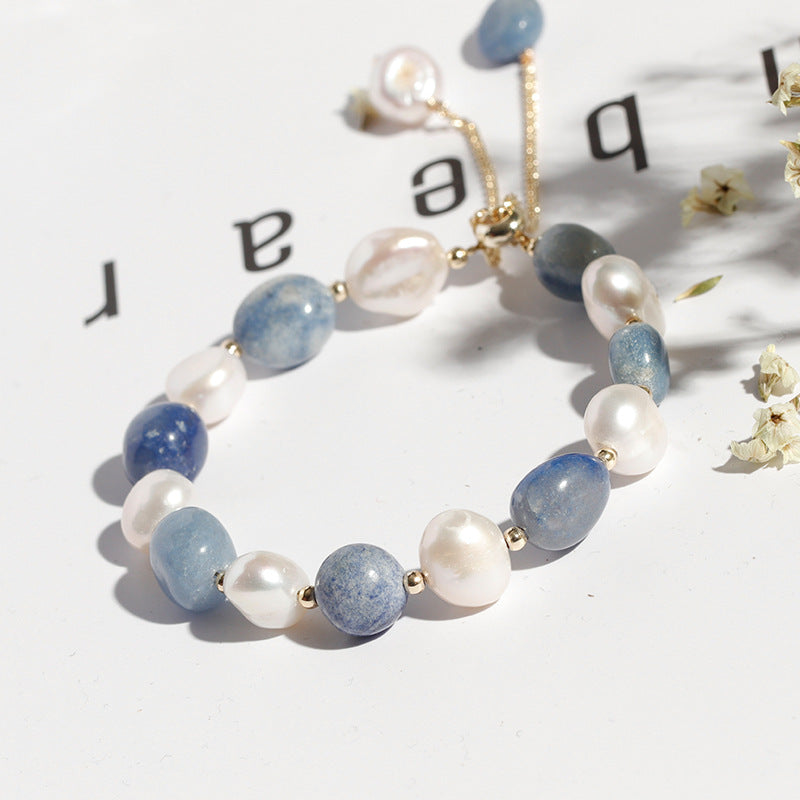 Fortune's Favor Blue Aventurine and Freshwater Pearl Bracelet for Women