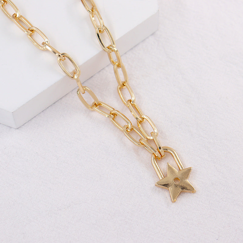 European and American Candy Fruit Five Star Necklace, Trendy Alloy Lock - Female Hip Hop Fashion Jewelry