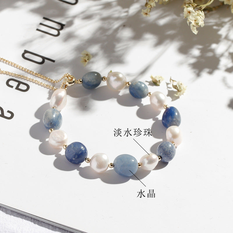 Fortune's Favor Blue Aventurine and Freshwater Pearl Bracelet for Women