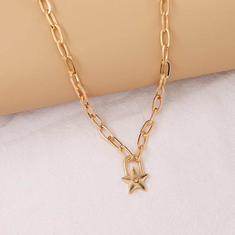 European and American Candy Fruit Five Star Necklace, Trendy Alloy Lock - Female Hip Hop Fashion Jewelry