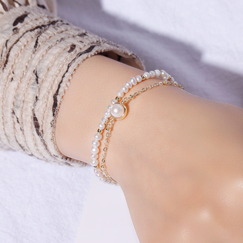 Simple Adjustable Sterling Silver Pearl Bracelet