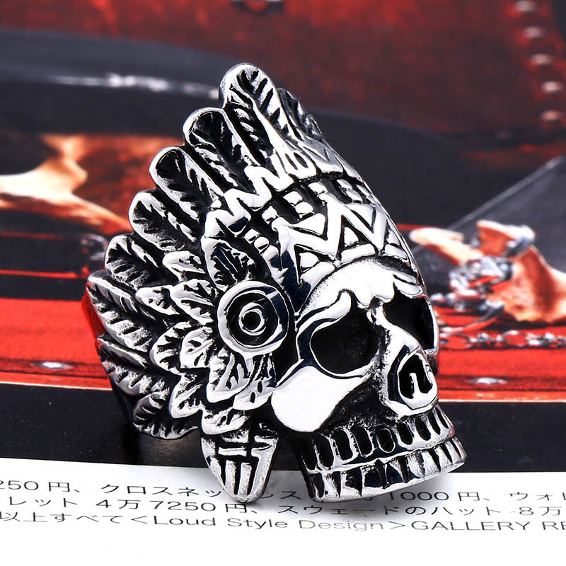 Bold Titanium Steel Skull Ring for Men – Punk Style Exaggerated Jewelry Wholesale