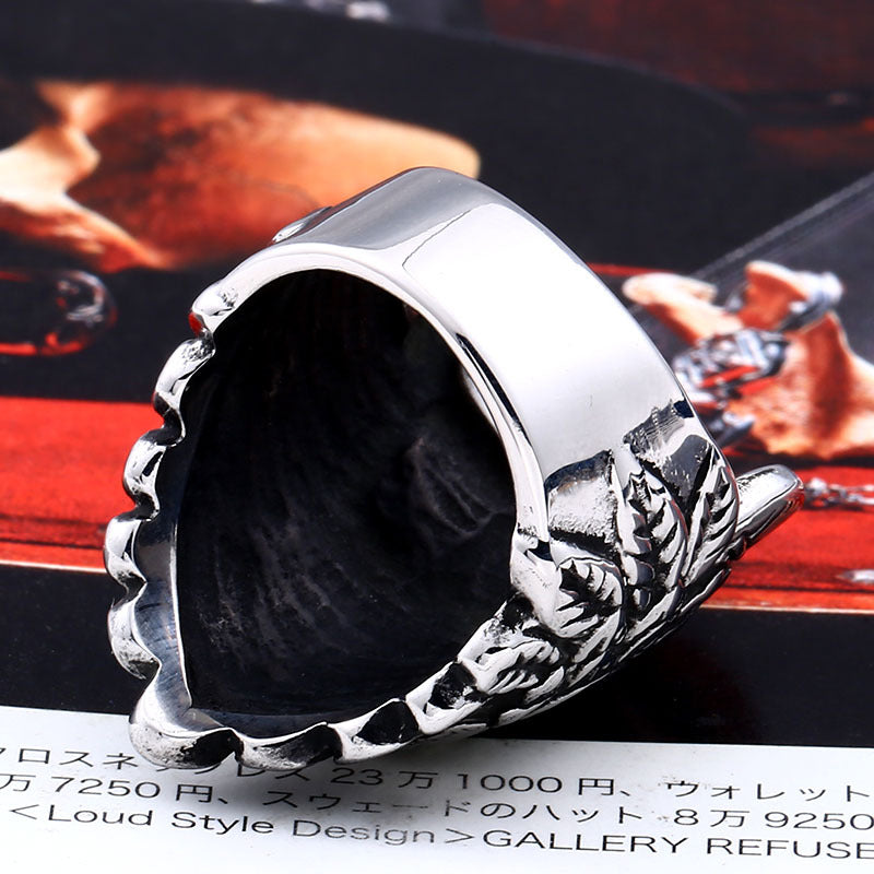 Bold Titanium Steel Skull Ring for Men – Punk Style Exaggerated Jewelry Wholesale