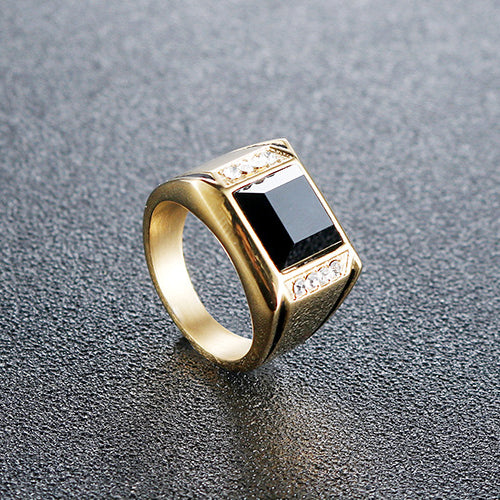 Punk-Inspired Black Zircon Stainless Steel Ring for Men - European and American Fashion Statement