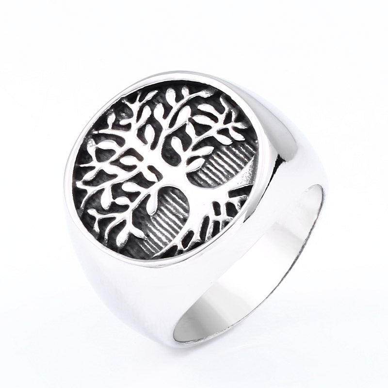 Titanium Steel Life Tree Men's Ring - Retro Trendy Jewelry Wholesale from Europe and America