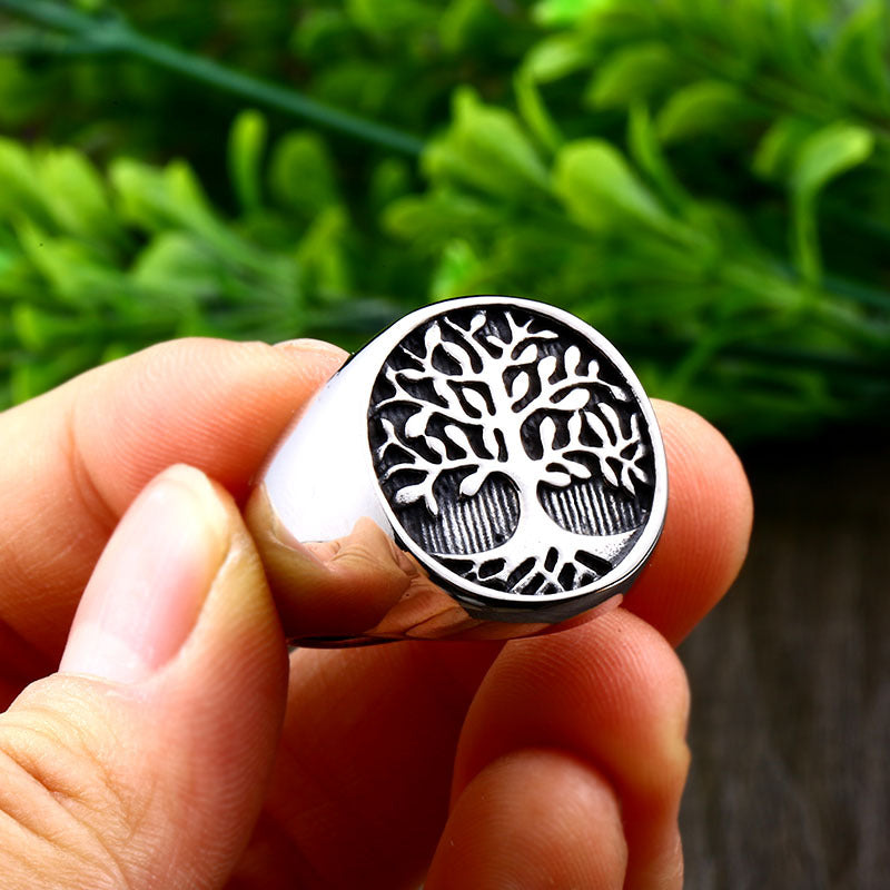 Titanium Steel Life Tree Men's Ring - Retro Trendy Jewelry Wholesale from Europe and America