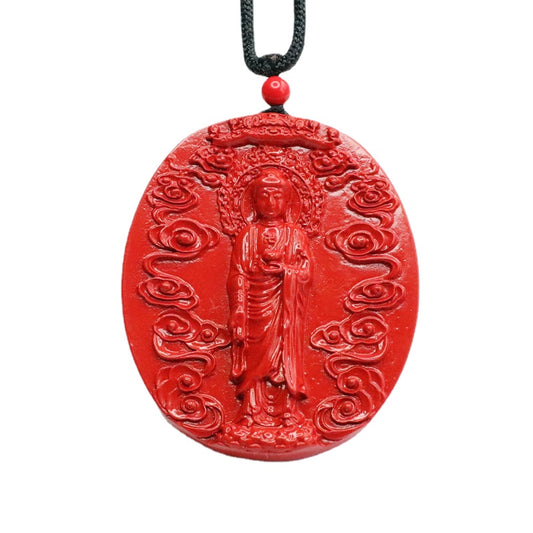 Cinnabar Stone Amitabha Buddha Sterling Silver Pendant