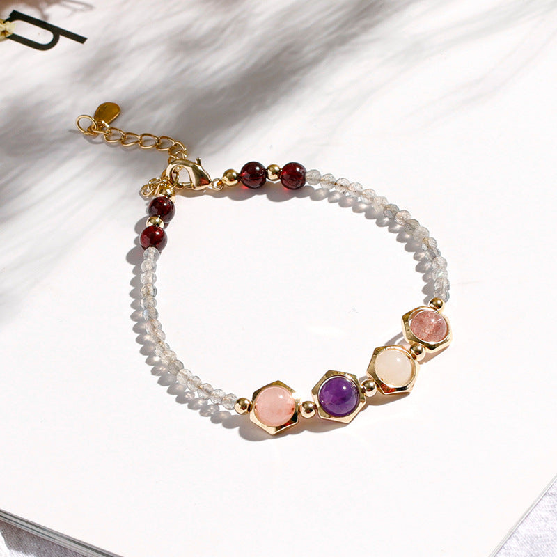 Crystal Peach Blossom Fortune Bracelet with Amethyst Stone