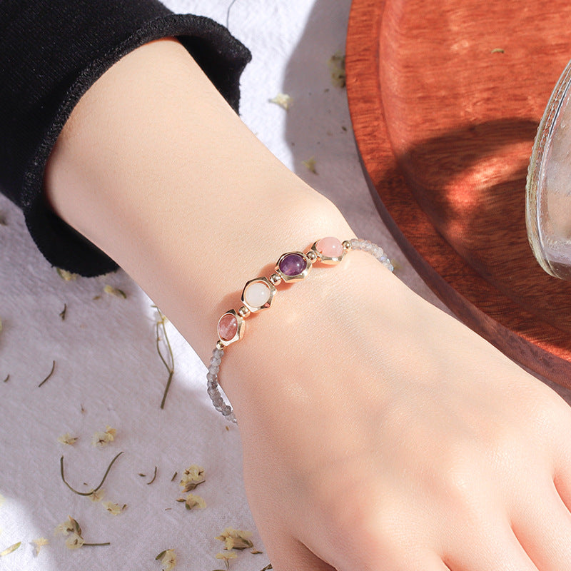 Crystal Peach Blossom Fortune Bracelet with Amethyst Stone