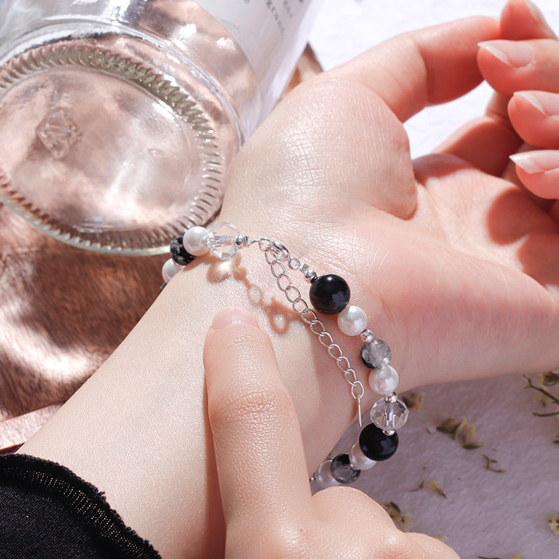 Fortune's Favor Sterling Silver Crystal and Obsidian Pearl Bracelet