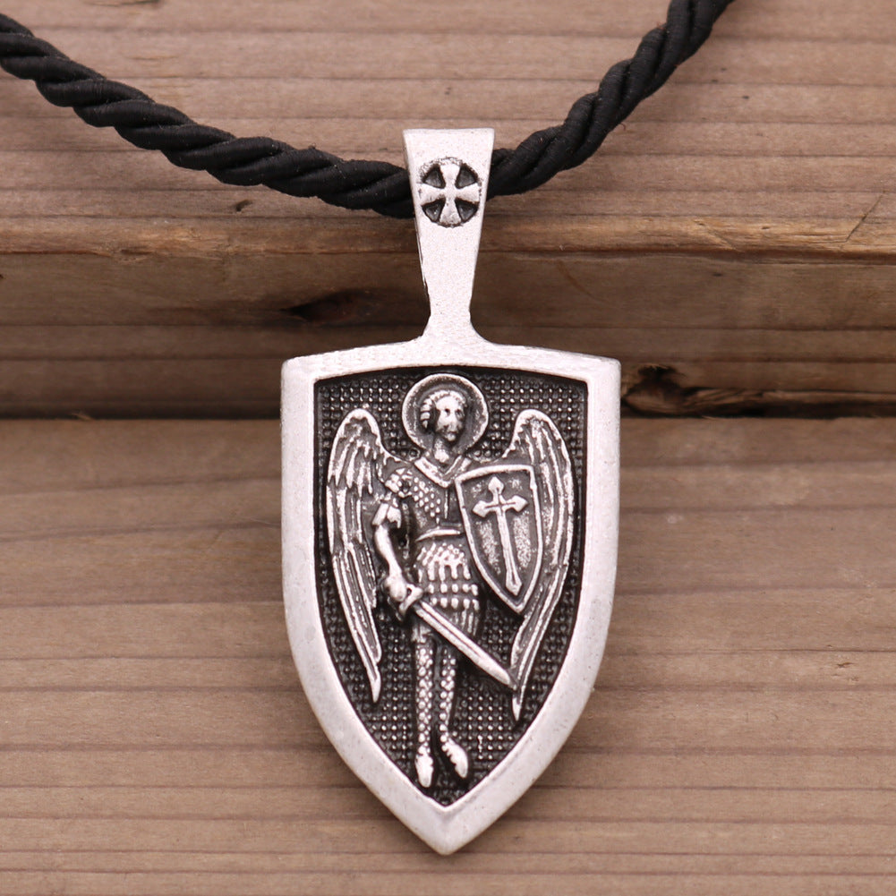 Saint Michael Guardian Angel Shield Pendant Necklace for Men - Russian Orthodox Archangel Amulet