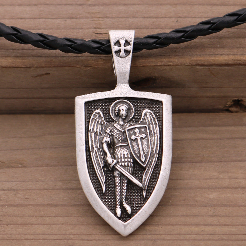 Saint Michael Guardian Angel Shield Pendant Necklace for Men - Russian Orthodox Archangel Amulet