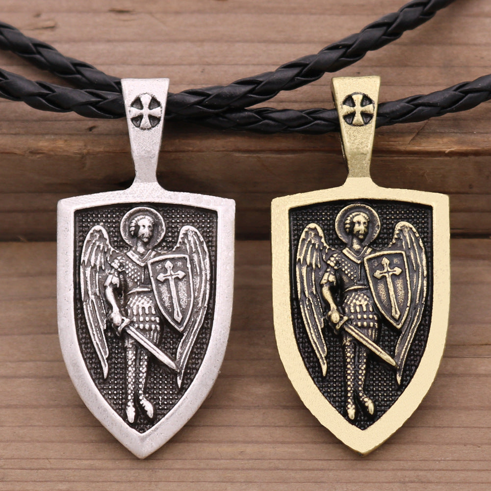 Saint Michael Guardian Angel Shield Pendant Necklace for Men - Russian Orthodox Archangel Amulet