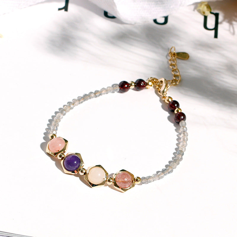 Crystal Peach Blossom Fortune Bracelet with Amethyst Stone