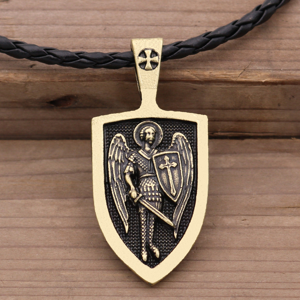 Saint Michael Guardian Angel Shield Pendant Necklace for Men - Russian Orthodox Archangel Amulet