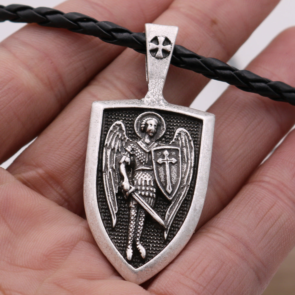 Saint Michael Guardian Angel Shield Pendant Necklace for Men - Russian Orthodox Archangel Amulet