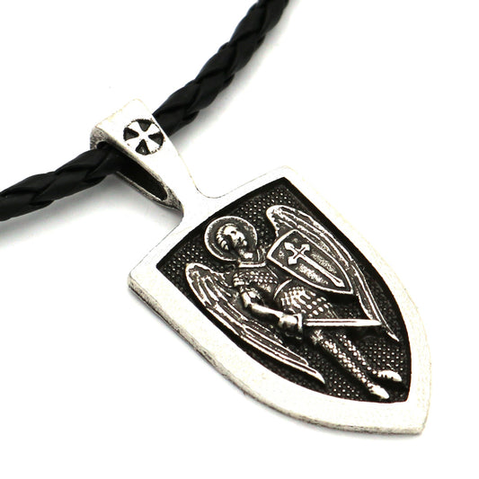 Saint Michael Guardian Angel Shield Pendant Necklace for Men - Russian Orthodox Archangel Amulet