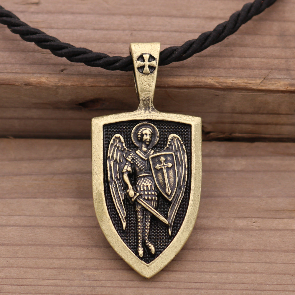 Saint Michael Guardian Angel Shield Pendant Necklace for Men - Russian Orthodox Archangel Amulet