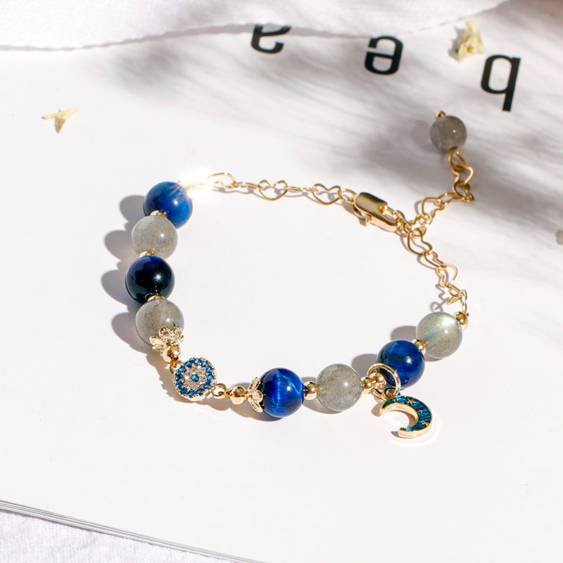 Elegant Crystal Grey Moonlight Blue Bracelet with Devil's Eye Design