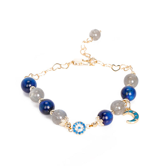 Elegant Crystal Grey Moonlight Blue Bracelet with Devil's Eye Design