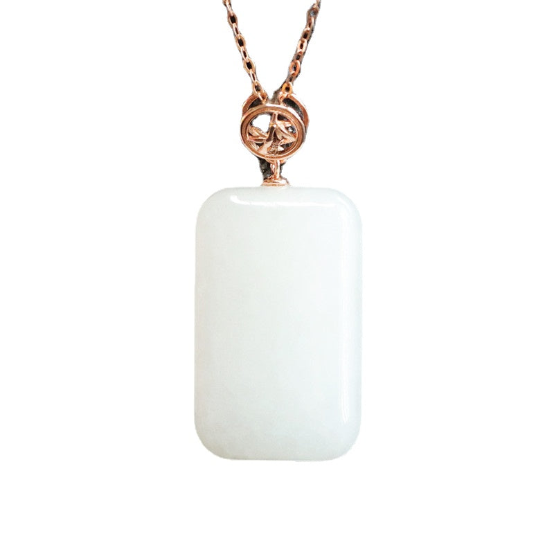 Heavenly Hetian White Jade Rectangle Necklace