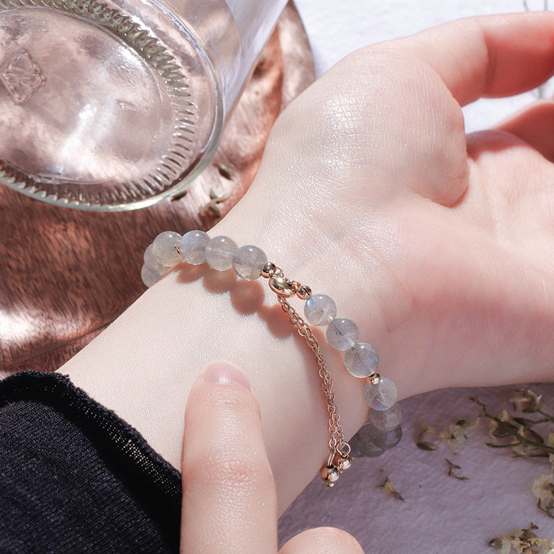 Strawberry Crystal and Moonlight Stone Sterling Silver Bracelet