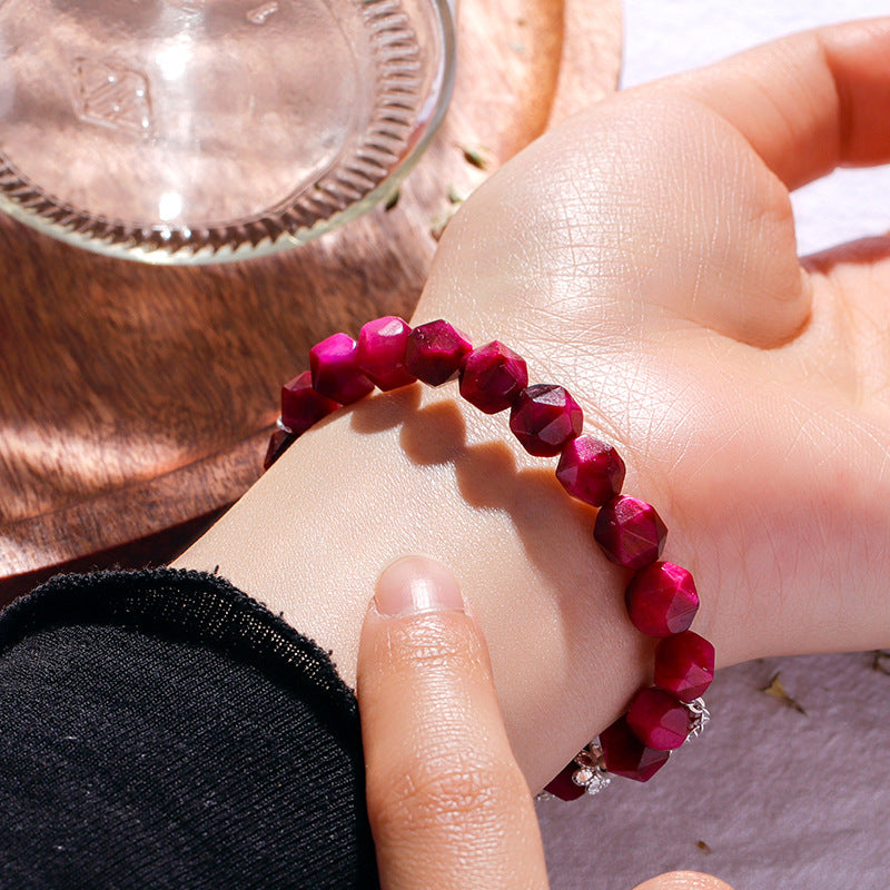 Red Tiger Eye Stone Double Bracelet with Sterling Silver Needle