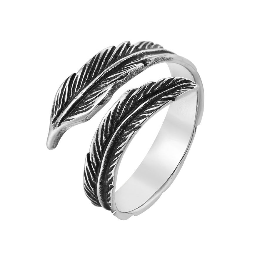 Wholesale Feather Titanium Steel Ring - European and American Fashion