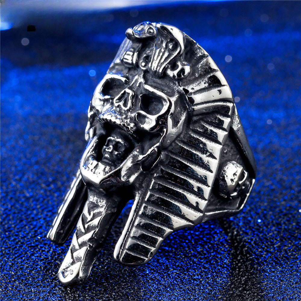 Halloween Egyptian Pharaoh Skull Titanium Steel Ring for Men